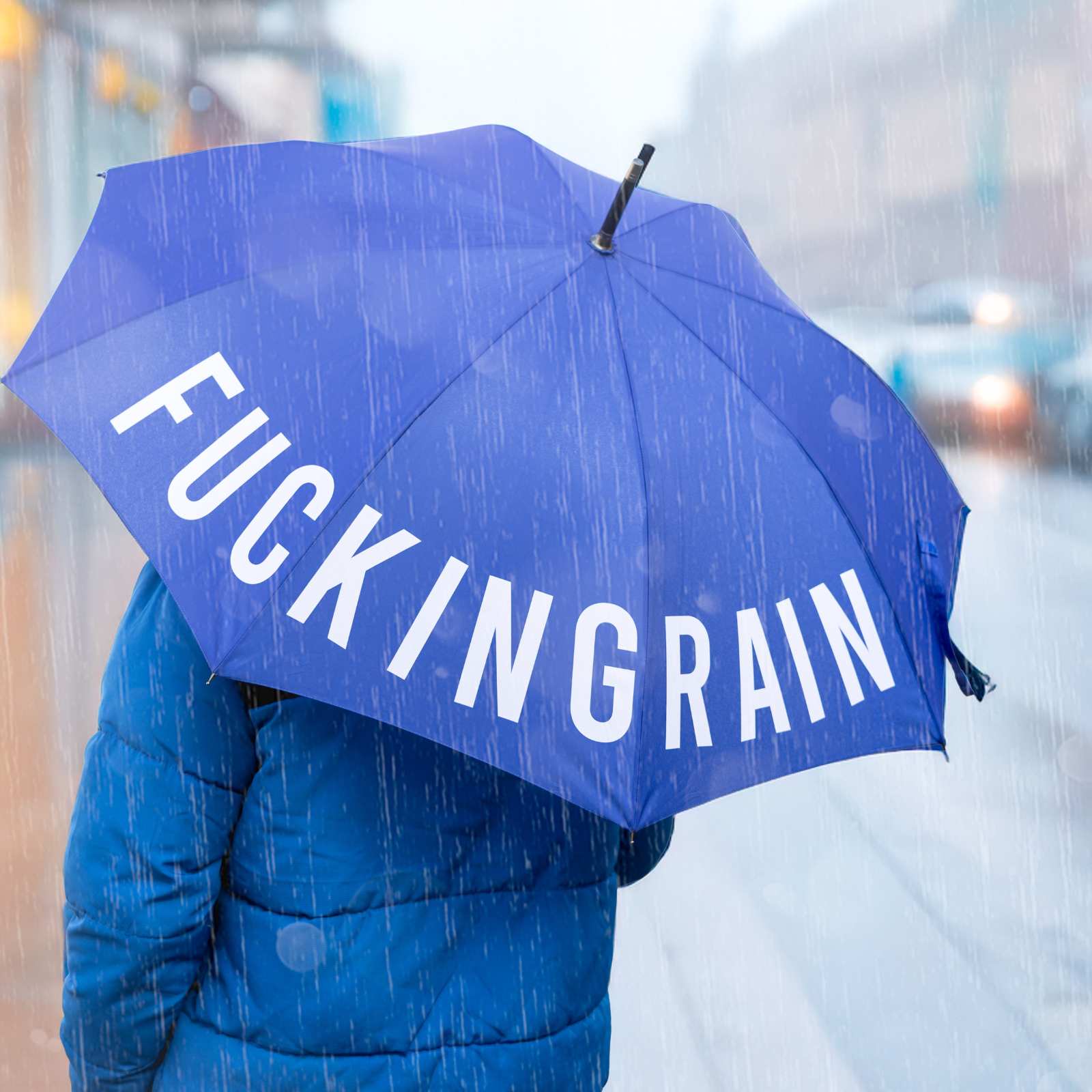 Regenschirm FUCKING RAIN blau – Bild 4